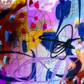 Digitale Kunst mit dem Titel "Dancing Colors" von Cila, Original-Kunstwerk, Digitale Malerei Auf Aluminium montiert