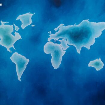 Peinture intitulée "Planisphère bleu" par Cindy Le Boucher, Œuvre d'art originale, Acrylique Monté sur Châssis en bois