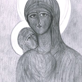Disegno intitolato "Icône de la Vierge…" da Cindy Millet, Opera d'arte originale, Matita