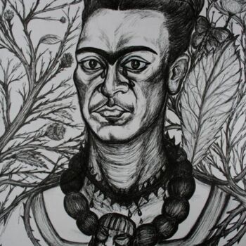 Dessin intitulée "Frida Kahlo, la cha…" par Cindy Millet, Œuvre d'art originale, Encre