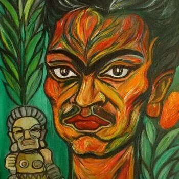 Картина под названием "Portrait de Frida K…" - Cindy Millet, Подлинное произведение искусства, Масло