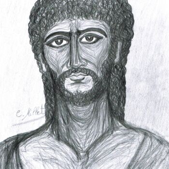Drawing titled "Portrait de Jésus/…" by Cindy Millet, Original Artwork, Graphite