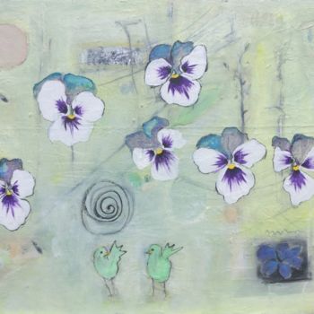 Painting titled "Dance of the Pansie…" by Cindy Moore Caird, Original Artwork, Oil