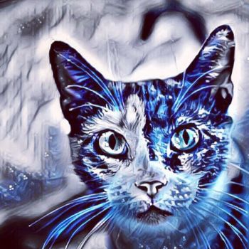 Digitale Kunst getiteld "Blue cat" door Digiartspecials, Origineel Kunstwerk, Digitaal Schilderwerk