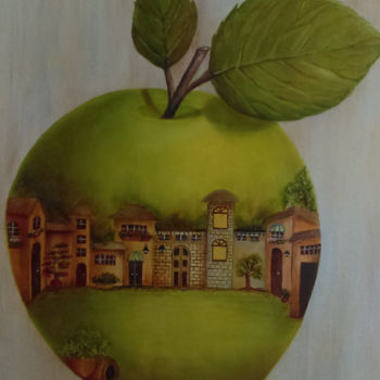 Painting titled "The  Apple" by Cindy Pance, Original Artwork, Oil
