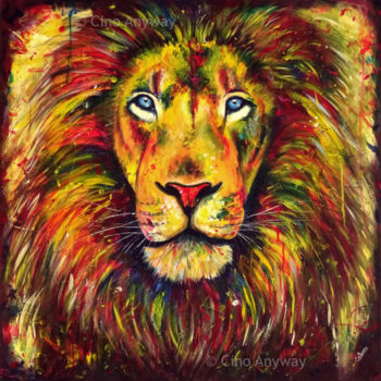 Painting titled "Lion Coloré I" by Cino, Original Artwork, Acrylic