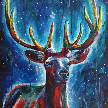 Painting titled "Cerf Coloré II" by Cino, Original Artwork, Acrylic