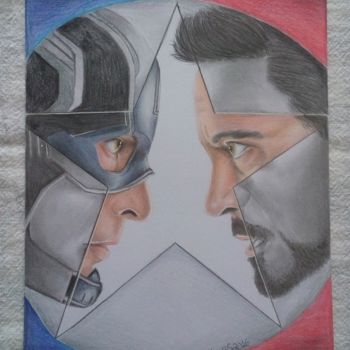 Disegno intitolato "Capitão America e H…" da Cinthia Barbosa, Opera d'arte originale, Matita