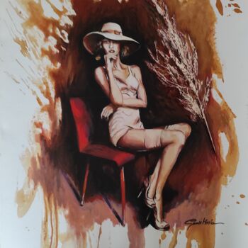 Malerei mit dem Titel "La chaise rouge" von Cynthia, Original-Kunstwerk, Acryl