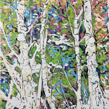 Painting titled "Bosco di betulle in…" by Cinzia Busto, Original Artwork, Oil