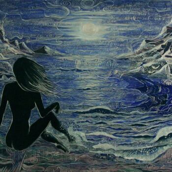 Ζωγραφική με τίτλο ""il mare, la luna,…" από Cinzia Quadri, Αυθεντικά έργα τέχνης, Λάδι