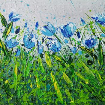 Malerei mit dem Titel "BLUE TULIPS FIELD" von Cinzia Mancini, Original-Kunstwerk, Acryl