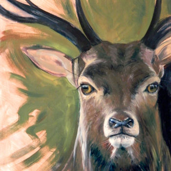 Painting titled "Study of Stag" by Cinzia Marotta, Original Artwork, Oil