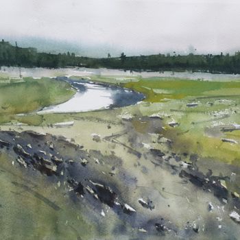Картина под названием "Brittany Landscape" - Cihan Polat, Подлинное произведение искусства, Акварель