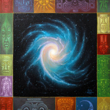Painting titled "Sacred space" by Ciprian Mihailescu, Original Artwork, Oil Mounted on Wood Stretcher frame