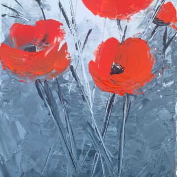 Painting titled "Poppies 2" by Bianca Cirlejan, Original Artwork, Oil