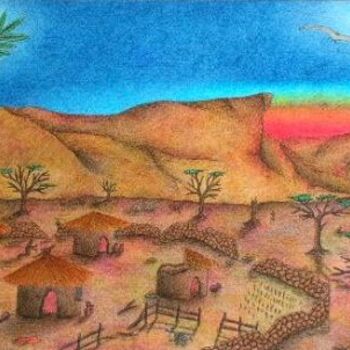 Disegno intitolato "Villaggio d'Africa" da Cizzart, Opera d'arte originale, Altro
