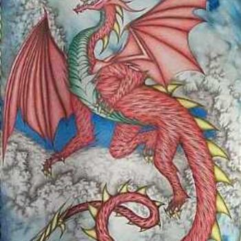 Disegno intitolato "il drago" da Cizzart, Opera d'arte originale, Matite colorate
