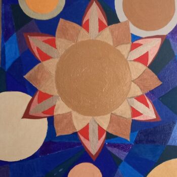Pintura titulada ""soleil en fleur"" por Cjf J0oe Crea, Obra de arte original, Oleo Montado en Bastidor de camilla de madera