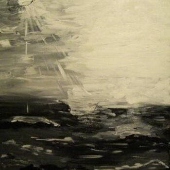Painting titled "Black and white sea" by Carmen Kolcsar, Original Artwork, Oil