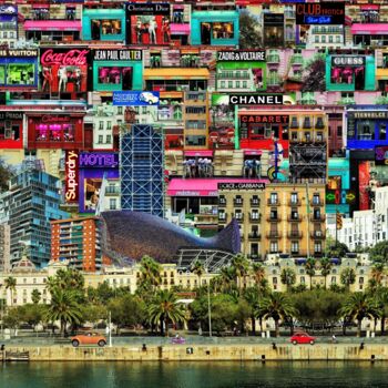 Цифровое искусство под названием "Barcelona city grazy" - Gaudi .C, Подлинное произведение искусства, Фотомонтаж