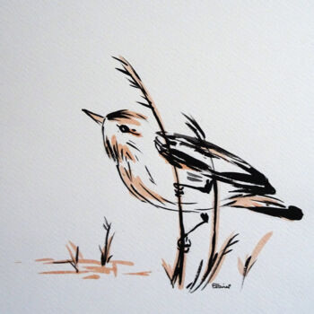 Zeichnungen mit dem Titel "oiseau encre 01" von Claire Arnoult, Original-Kunstwerk, Tinte