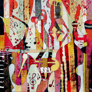 Painting titled "musique et danse 3" by Claire Biette, Original Artwork, Acrylic Mounted on Wood Stretcher frame