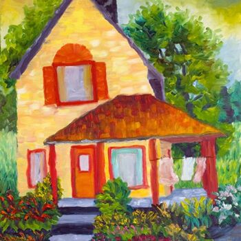 「La maison jaune」というタイトルの絵画 Claire Bizierによって, オリジナルのアートワーク, オイル