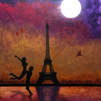 Painting titled "Paris, lovers city" by Lun'Artist, Original Artwork, Acrylic