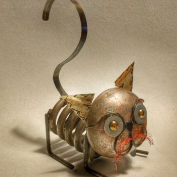 Sculpture titled "Le chaton" by Claire Savail, Original Artwork, Metals