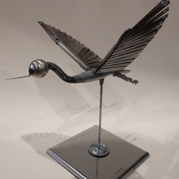 Sculpture titled "Héron" by Claire Savail, Original Artwork, Metals