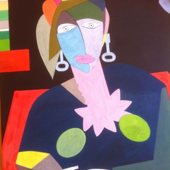 Schilderij getiteld "Jeune Femme assise…" door Claire Galli, Origineel Kunstwerk, Olie Gemonteerd op Glas