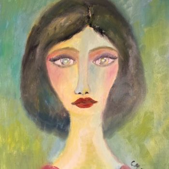 Peinture intitulée ""Régina ou l'invita…" par Claire Marie Gay, Œuvre d'art originale, Huile Monté sur Panneau de bois