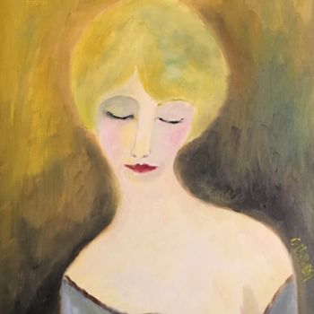 Painting titled ""Étude de femme"" by Claire Marie Gay, Original Artwork, Oil Mounted on Wood Panel