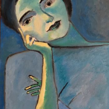 Картина под названием ""Blue"" - Claire Marie Gay, Подлинное произведение искусства, Масло Установлен на Деревянная панель