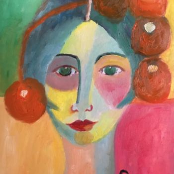 Painting titled ""La femme aux coque…" by Claire Marie Gay, Original Artwork, Oil Mounted on Wood Panel