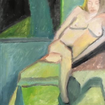 Peinture intitulée ""Un nu en été"" par Claire Marie Gay, Œuvre d'art originale, Huile Monté sur Panneau de bois