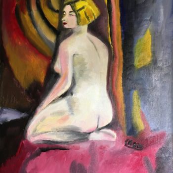 Peinture intitulée ""Nu prenant la pose"" par Claire Marie Gay, Œuvre d'art originale, Huile
