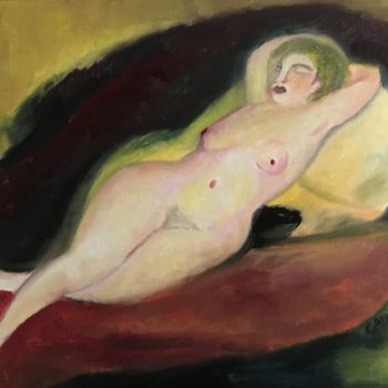 Peinture intitulée ""Elle rêve"" par Claire Marie Gay, Œuvre d'art originale, Huile Monté sur Panneau de bois