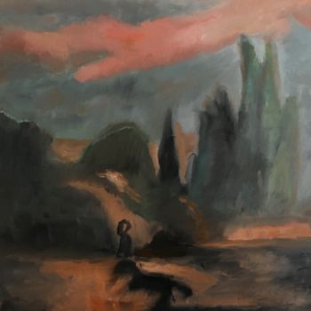Peinture intitulée ""Attente Nocturne"" par Claire Marie Gay, Œuvre d'art originale, Huile Monté sur Panneau de bois