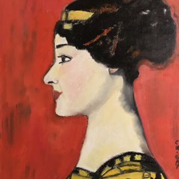 Painting titled ""As a Greek woman"" by Claire Marie Gay, Original Artwork, Oil Mounted on Wood Panel