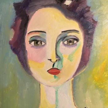 Painting titled ""Portrait de femme"…" by Claire Marie Gay, Original Artwork, Oil Mounted on Wood Panel