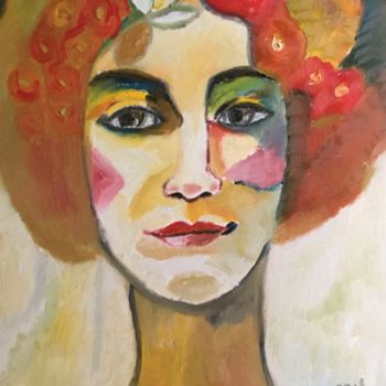 Painting titled ""La femme couleurs"" by Claire Marie Gay, Original Artwork, Oil Mounted on Wood Panel