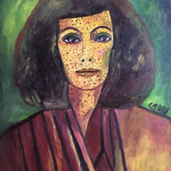 Painting titled ""La femme mouchetée"" by Claire Marie Gay, Original Artwork, Oil Mounted on Wood Panel