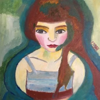 Painting titled ""La jeune fille"" by Claire Marie Gay, Original Artwork, Oil Mounted on Wood Panel