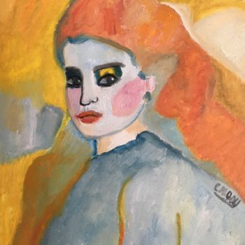 Painting titled ""La blonde vénitien…" by Claire Marie Gay, Original Artwork, Oil Mounted on Wood Panel