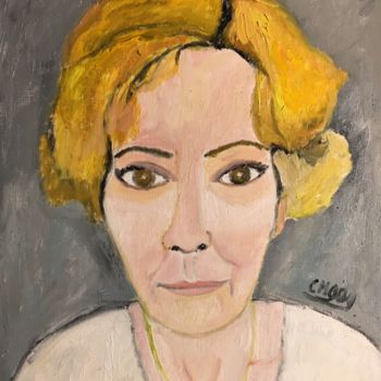 Painting titled ""Autoportrait ....…" by Claire Marie Gay, Original Artwork, Oil Mounted on Wood Panel