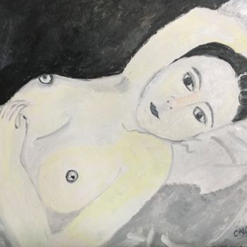 Painting titled ""Modèle de Foujita"" by Claire Marie Gay, Original Artwork, Oil Mounted on Wood Panel