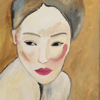 Pintura intitulada ""Fleur du Japon" por Claire Marie Gay, Obras de arte originais, Óleo Montado em Painel de madeira