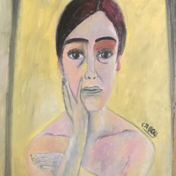 Painting titled ""Autoportrait d'Ani…" by Claire Marie Gay, Original Artwork, Oil Mounted on Wood Panel